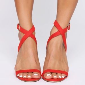 Fashion Nova Red/Orange Ankle Strap Wedge Sandals❤